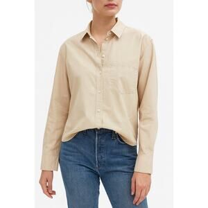 The Group Babaton Women's SZ L 100% Cotton Everyday Button-Up Tan
